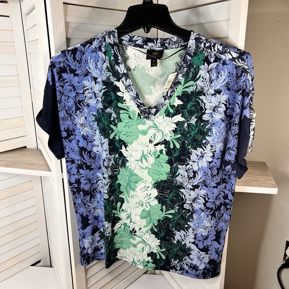 JM Collection Ombre Floral Printed Tab-Cuff Women's Blouse Size XS Oversized